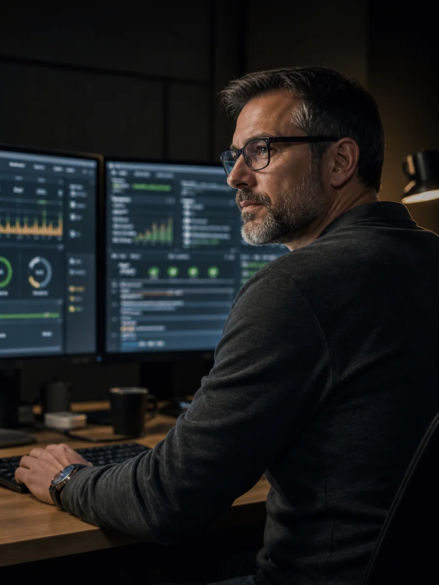 Operations engineer monitoring automated workflows