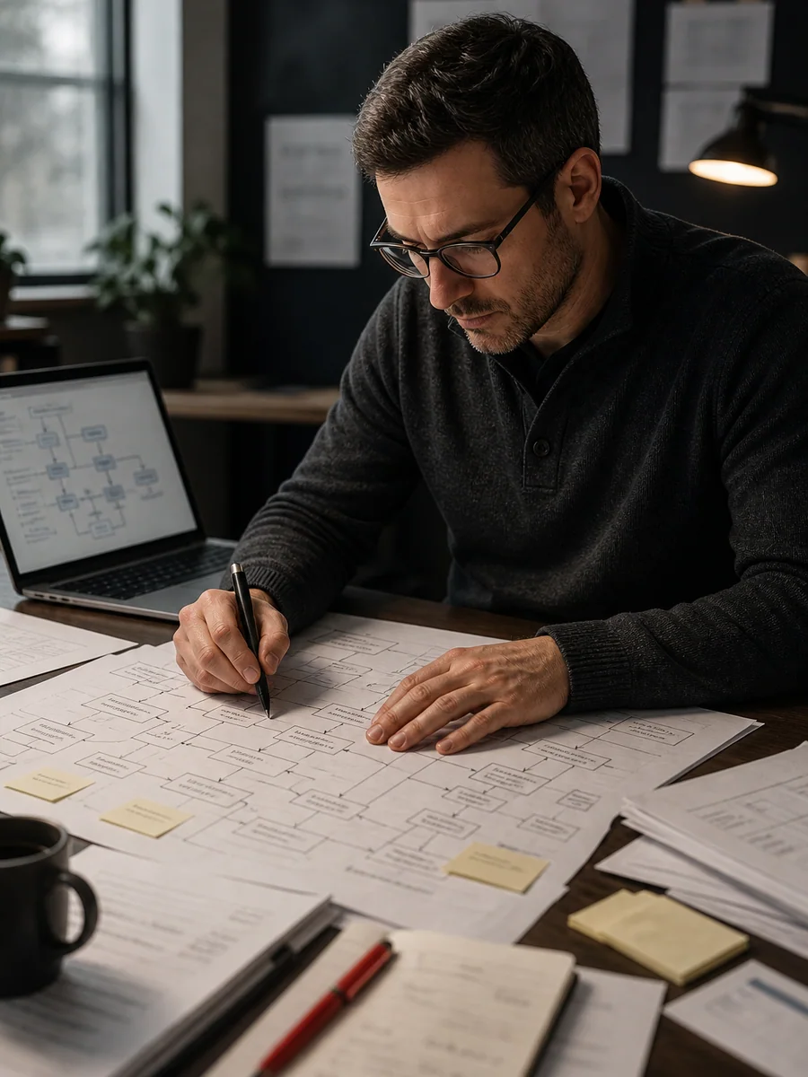 Automation specialist mapping a client workflow