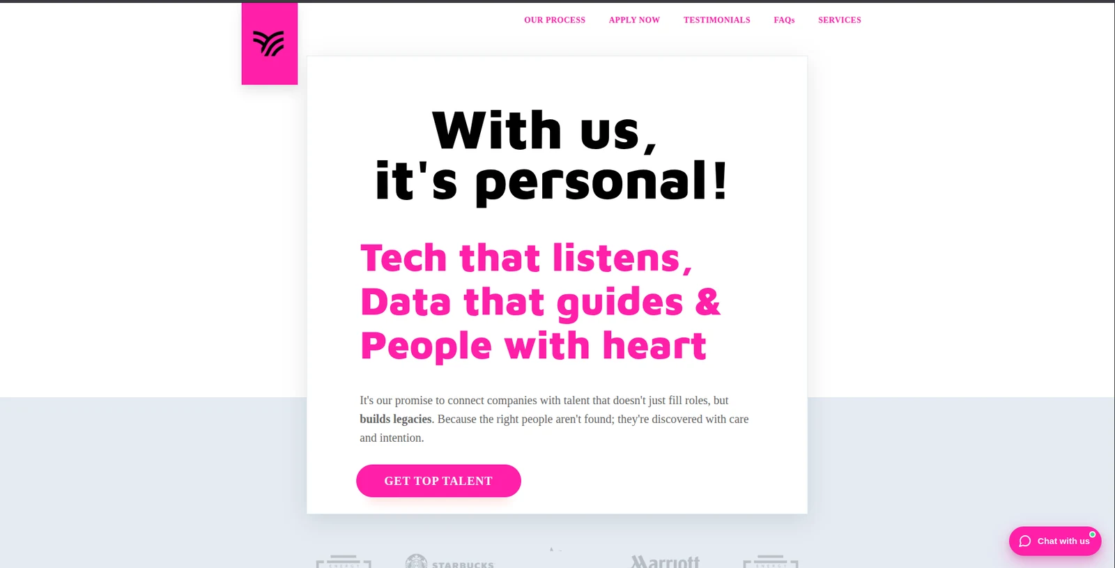 Heart Capital recruitment website with a personal talent message and application navigation