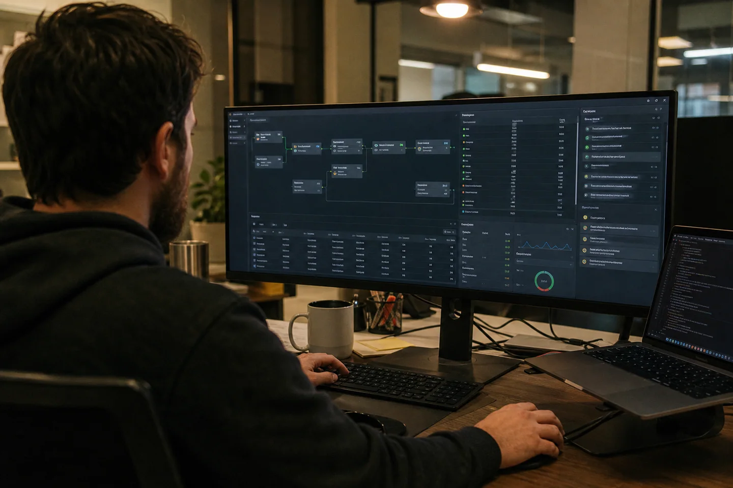 Automation engineer monitoring a production AI agent workflow and system health